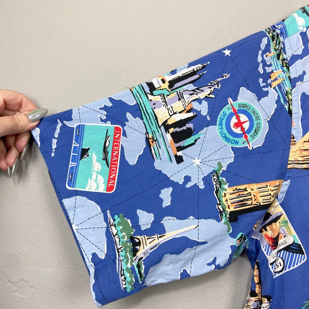 Reyn Spooner Hawaiian Shirt Size‎ XL RWA Airlines World Map Travel Retro Beach - Picture 6 of 11